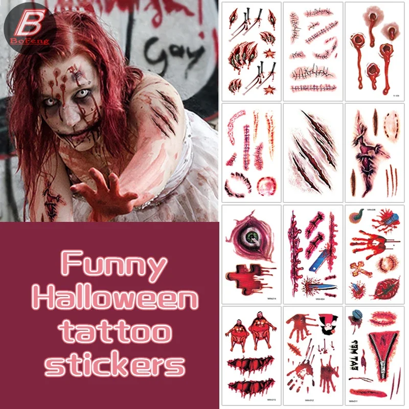 Top Trends: 3PCS Halloween Tattoo Sticker Simulation Temporary Fake Bloody Wound Sticker Realistic Terror Wound Funny Scary Tattoo Sticker Shoppable Styles