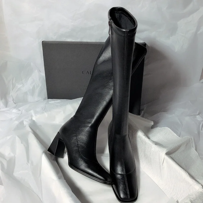 Top Trends: High Heels 2023 Autumn And Winter Women Patent Leather Black Boots Women's Stovepipe Zipper High Boots Ladies Shoes Shoppable Styles