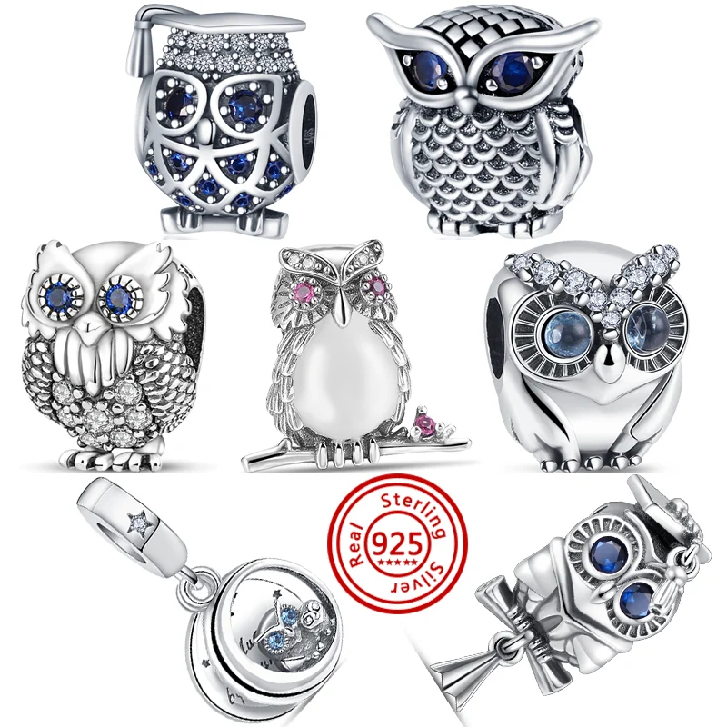 Top Trends: Original Design 925 Sterling Silver Owl Style Pavé Shiny Beads Fit Pandora Charms Bracelet Necklace Fashion Jewelry DIY Making Shoppable Styles