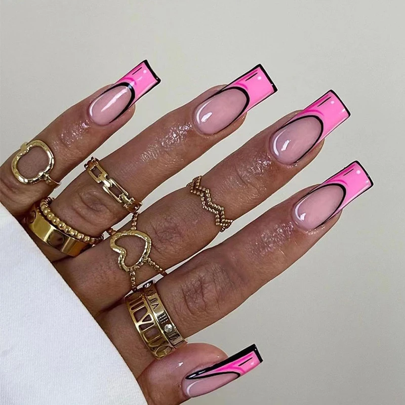 Top Trends: Pink Doodle French Wearable Nail Art Cartoon Style Design Fake Nails Detachable Finished False Nails Press On Nails With Glue Shoppable Styles