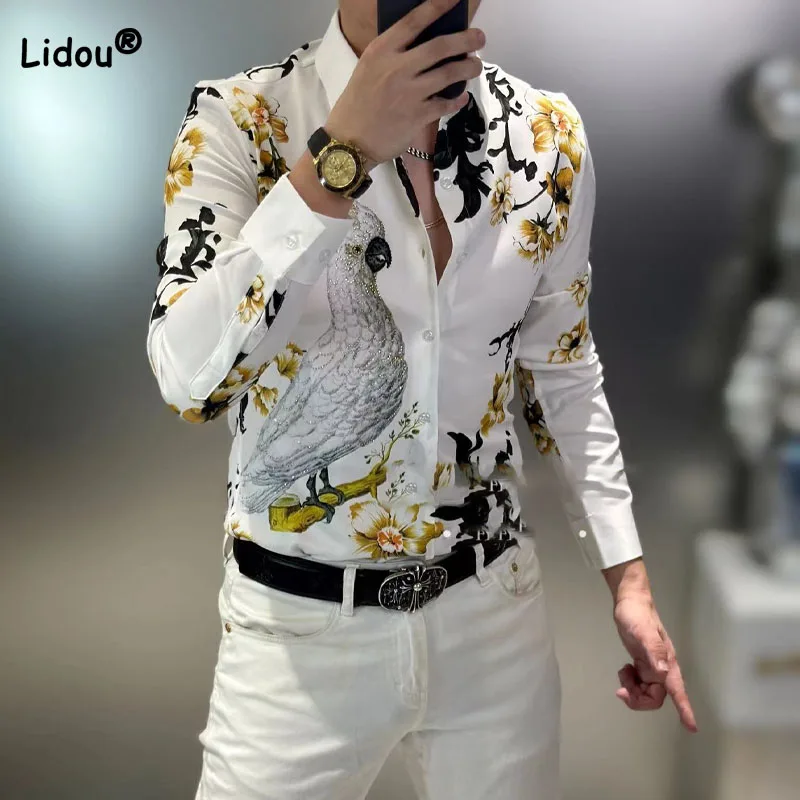 Top Trends: Trend Casual Long Sleeve Men's Floral Print Shirt Autumn New Fashion All-match Single-breasted Polo-Neck Shirts Male Clothes Shoppable Styles