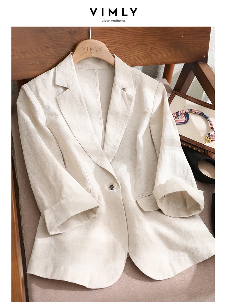 Top Trends: Vimly Blazers For Women Elegant Stylish 2023 Summer Thin Loose New In Outerwears Three Quarter Sleeve Cotton Linen Jackets Shoppable Styles - Image 6