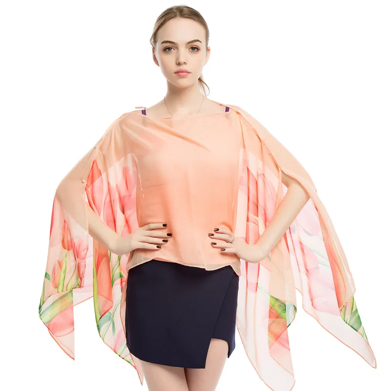 Top Trends: Women Sun Protection Shawl For Cycling Lady Summer Chiffon T-shirt Holiday Flower Scarf Bikini Blouse Breathable Beach Wrap Shoppable Styles - Image 5