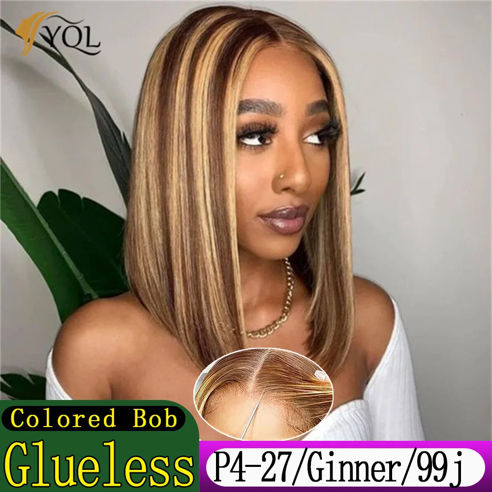 Top Trends: Highlight Glueless Wigs Ready To Wear Short Straight Bob Wig Transparent 4x4 Lace Closure Human Hair Wig For Women Human Hair Shoppable Styles