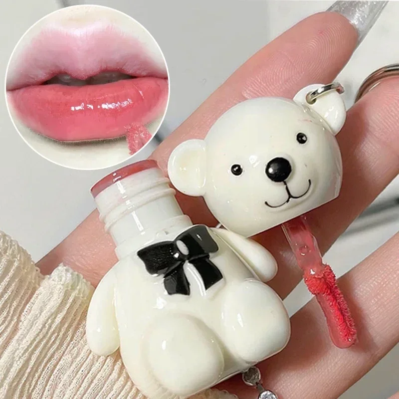 Top Trends: Keychain Mirror Lip Gloss Cute Bear Jelly Liquid Lipstick Waterproof Non-stick Cup Red Pink Lip Glaze Tinted Lip Makeup Cosmetic Shoppable Styles