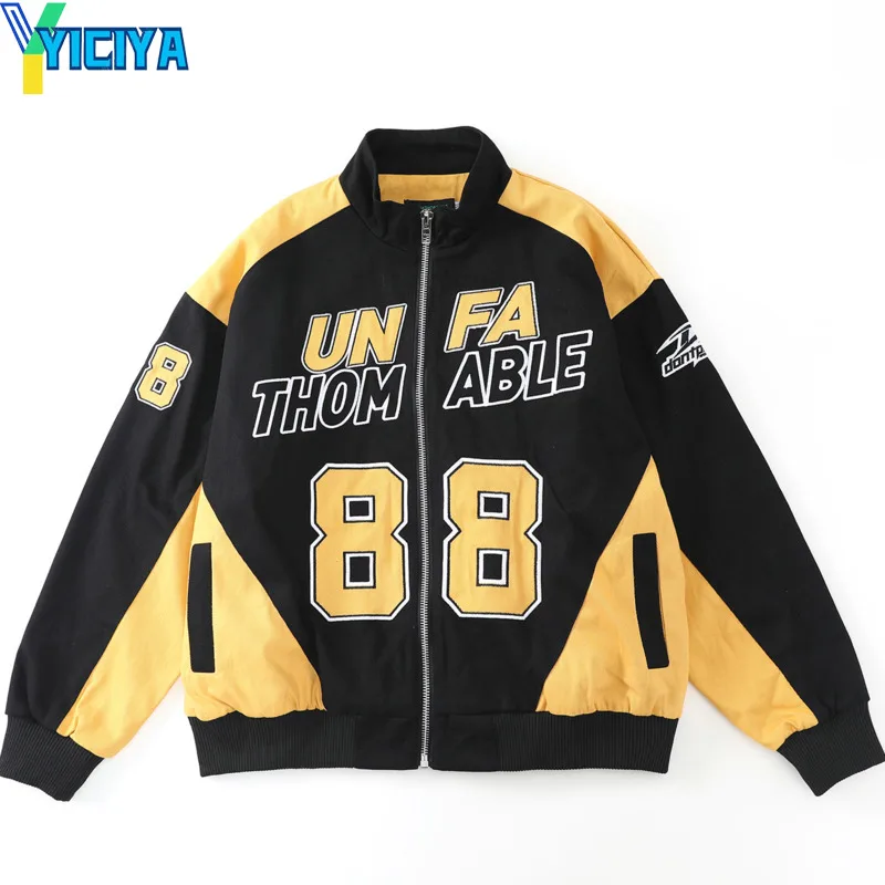 Top Trends: YICIYA Yellow Racing Jacket Bomber Woman Varsity Long Sleeves Bombers American Vintage Motorcycle Jackets New Embroidered Coats Shoppable Styles