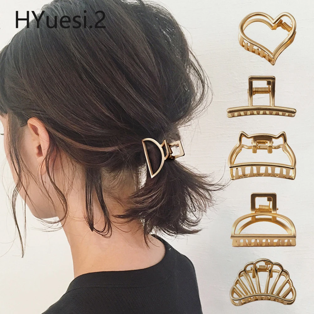 Top Trends: Fashion Hollow Heart Metal Hair Claw Clips Simple Non Slip Mini Gold Geometric Bangs Barrettes Hair Jaws For Women Girls Daily Shoppable Styles