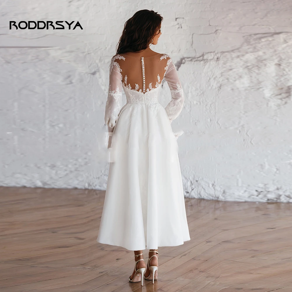 Top Trends: RODDRSYA Vintage Beach Short Wedding Dress For Woman Elegant Long Sleeves Scoop-Neck Bridal Gown Civil A-line Robe De Mariee Shoppable Styles - Image 4