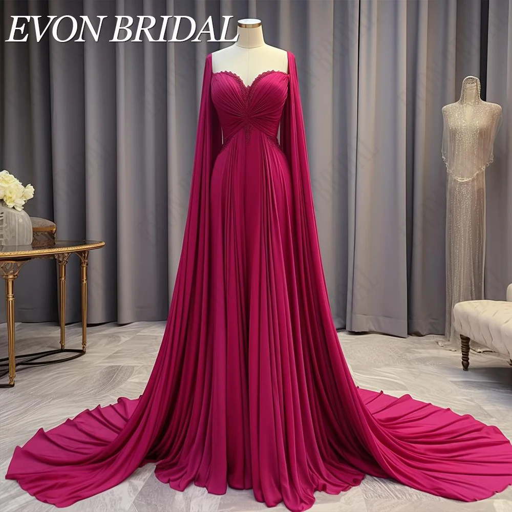 Top Trends: EVON BRIDAL Arabic Women Fuschia Chiffon Evening Dress Long Cape Sleeves Formal Occasion Dresses Lace V-Neck فساتين سهره فاخره Shoppable Styles