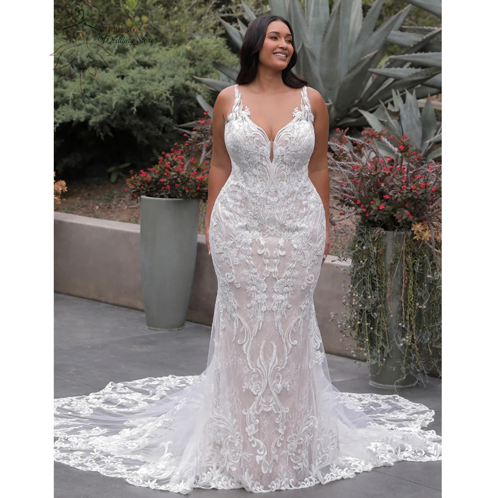 Top Trends: Exquisite Spaghetti Straps Wedding Dresses Plus Size V Neck Sleeveless Bride Gowns Lace Appliques Sweep Train Vestido De Noiva Shoppable Styles