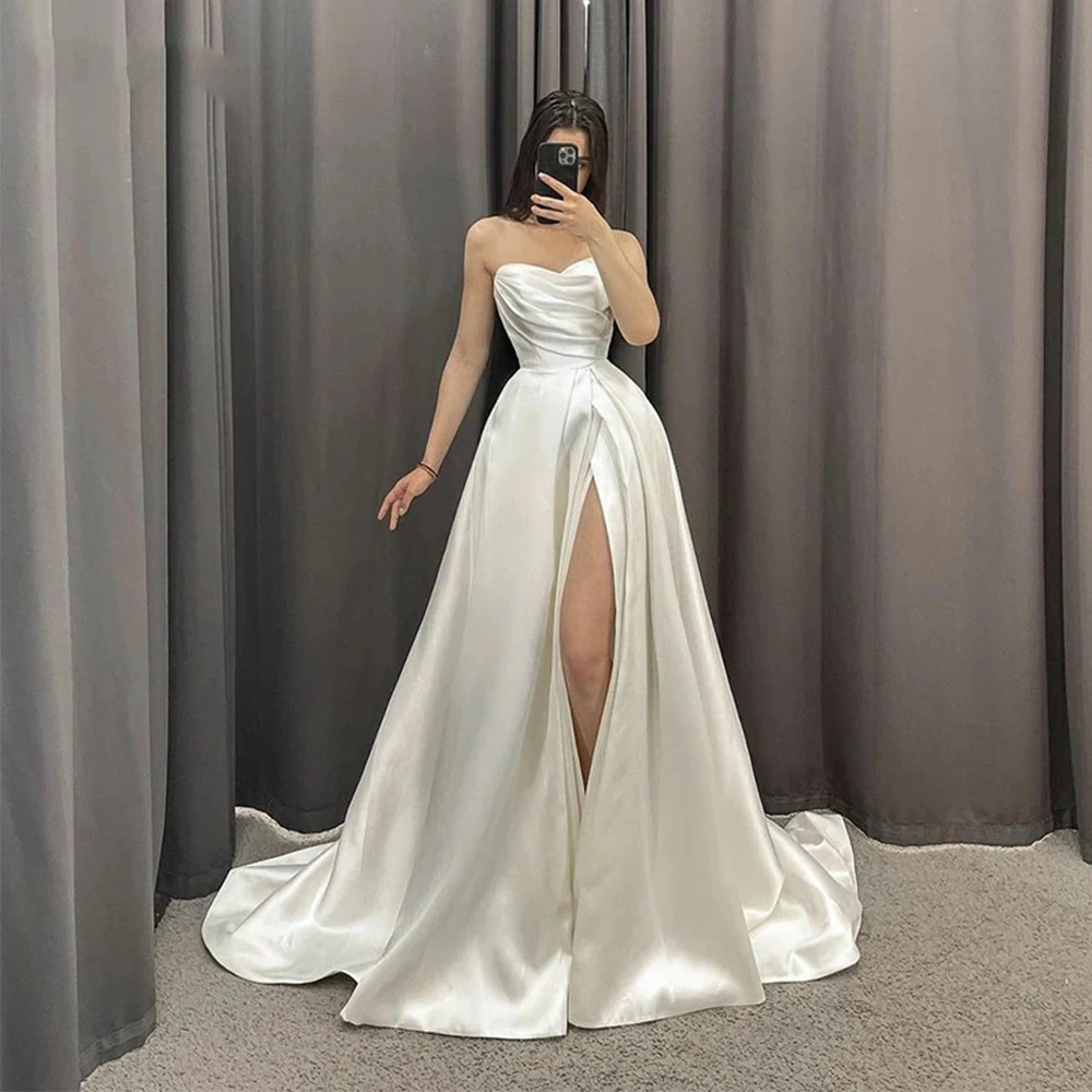 Top Trends: 2023 A Line Wedding Dresses Strapless Side Split Bridal Gowns Elegant Pleats Sweetheart Wedding Party Sexuality Gowns Vestido Shoppable Styles