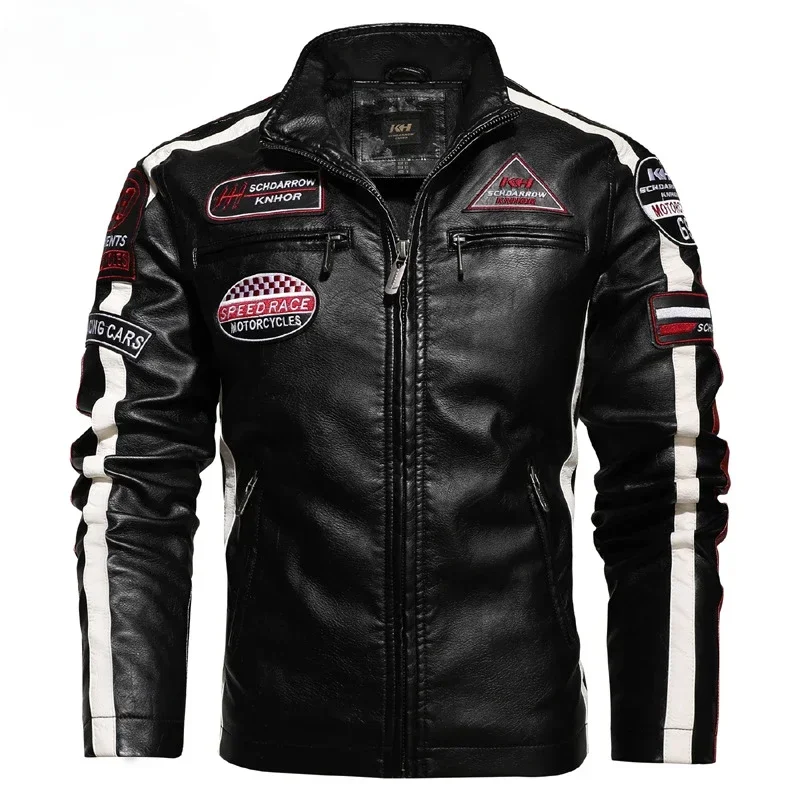 Top Trends: New Men's PU Jacket Motorcycle Racing Suit Europe And America Large Size Trendy Leather Coat Plus Fleece Thin Contrast Shoppable Styles