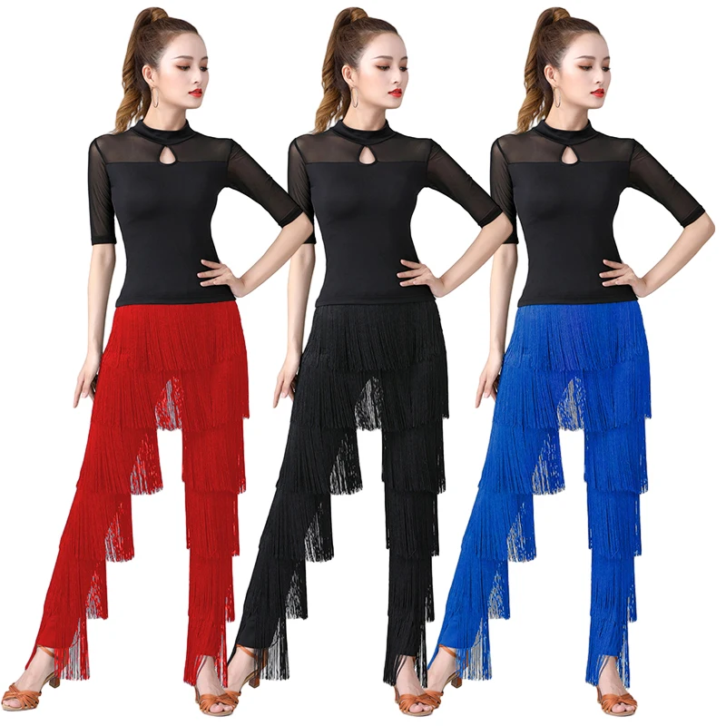 Top Trends: Women&#039;s Latin Dance Pants Tassel Ballroom Dance Professional Black Red Blue Adult Fringe Rumba Tango Salsa Practice Pants Shoppable Styles