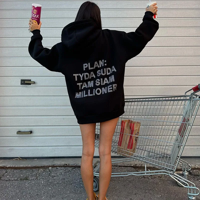 Top Trends: Black Oversized Rhinestone Hoodies Graphic Sweatshirts Streetwear New Women Clothing Trend 2023 Fall Winter C69-EZ52 Shoppable Styles