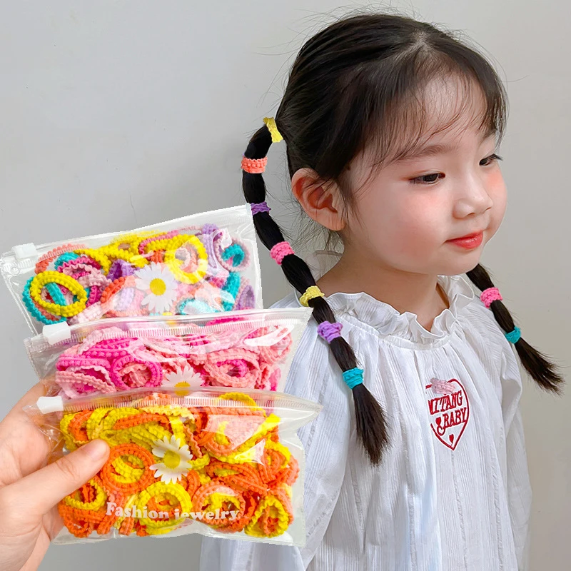 Top Trends: 50 / 100Pcs Set Kids Hair Accessories For Girls High Elastic Solid Hairband Baby Rubber Hair Bands Cute Children's Ropes Ties Shoppable Styles - Image 3