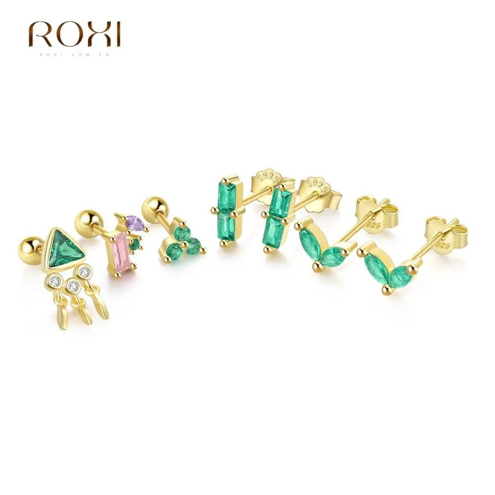 Top Trends: ROXI INS Hot Green Colors Series Stud Earrings For Women 925 Sterling Silver Casual Crystal Enamel Piercings Earrings Jewelry Shoppable Styles