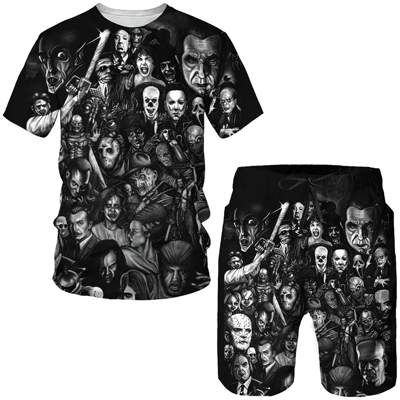 Top Trends: Male Clothing Set Horror Movie Halloween Cosplay Tracksuit Personality Men's Clown 3D Printed T-shirts Shorts Suit Casual Outfit Shoppable Styles