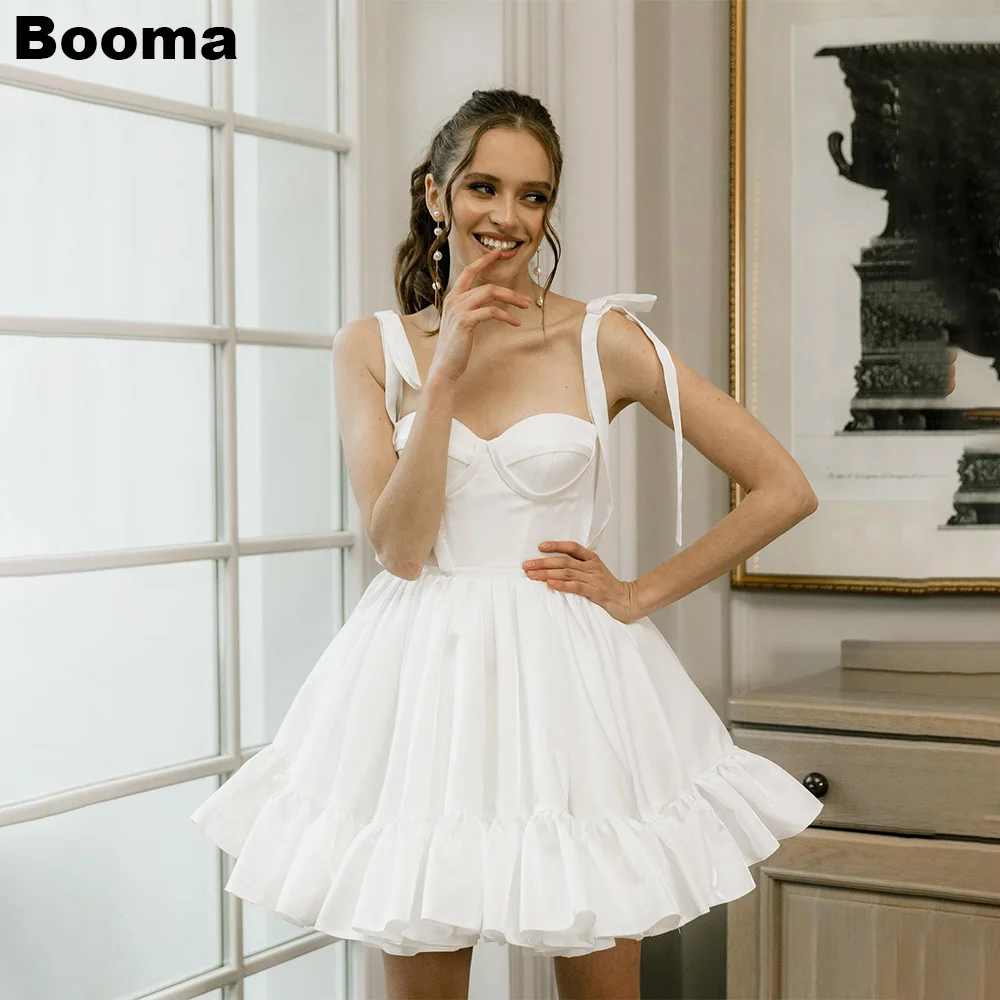 Top Trends: Booma White A-Line Mini Prom Dresses Sweetheart Bow Straps Short Wedding Party Dresses Ruched Lace Up Cocktail Gowns For Women Shoppable Styles