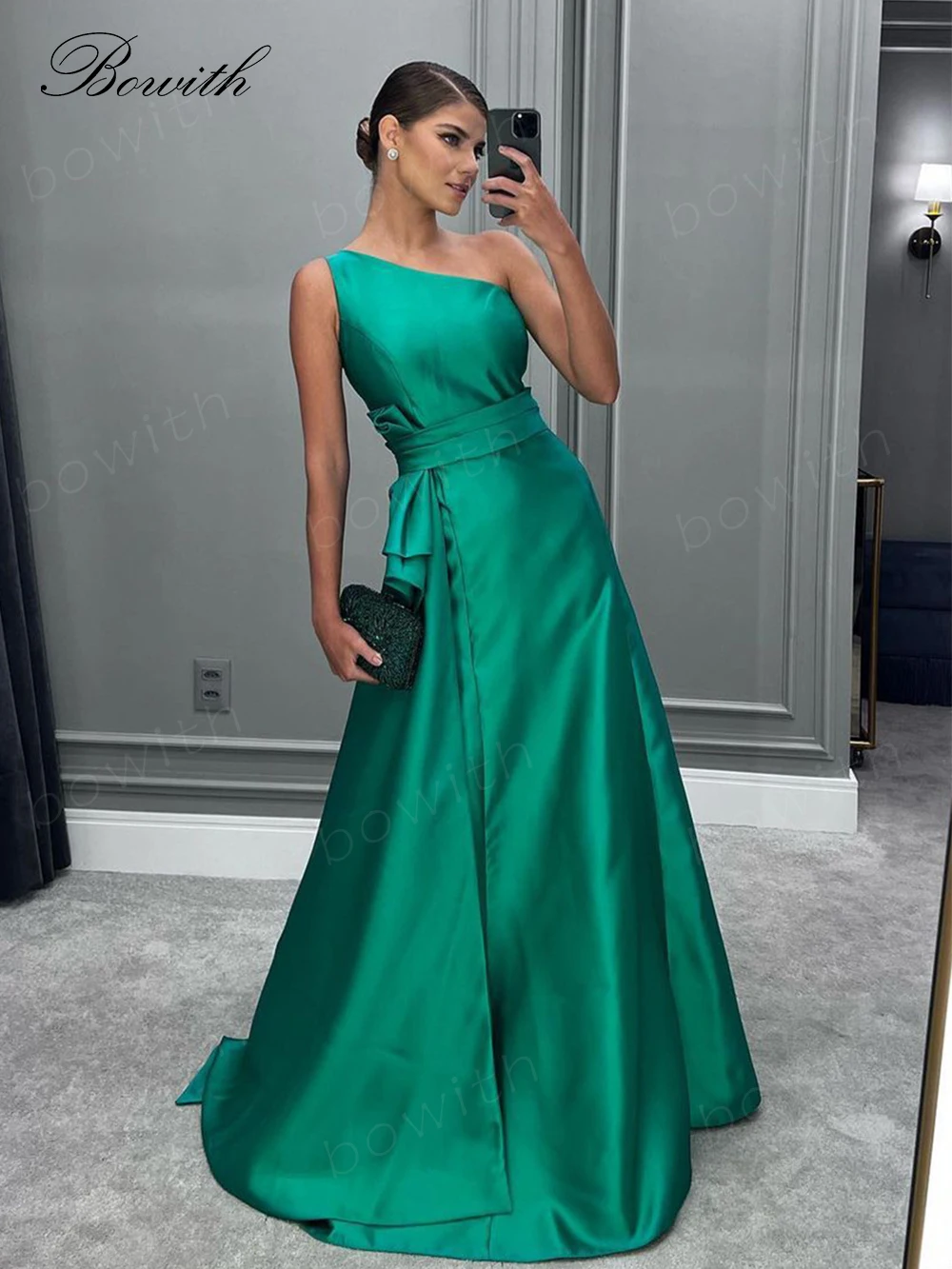 Top Trends: Bowith One Shoulder Evening Dress Wedding Party Prom Dresses 2023 With Belt Luxury Gowns Elegant Woman Dress Vestido De Noche Shoppable Styles