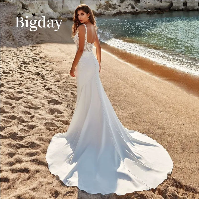 Top Trends: Elegant Mermaid Wedding Dress 2024 Lace Open Back White Satin Square Collar Spaghetti Strap Bridal Gown Train Vestidos De Novia Shoppable Styles - Image 4