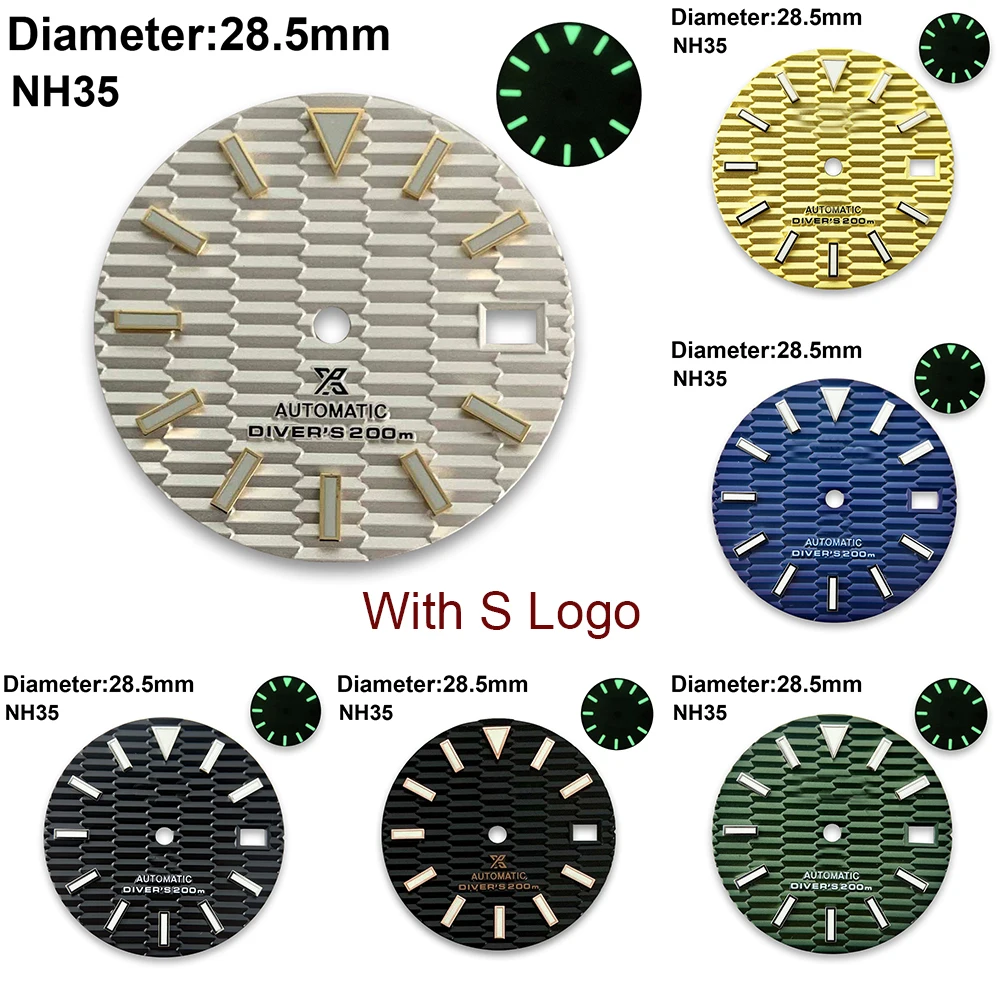 Top Trends: 28.5mm S Logo SKX007 Dial Fit NH35 Automatic Movement C3 Green Luminous Watch Modification Accessories Shoppable Styles