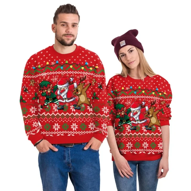 Top Trends: Christmas Pullovers Sweaters For Men Christmas Reindeer 3D Printed O-Neck Sweater Top Couple Clothing Holiday Party Sweatshirts Shoppable Styles