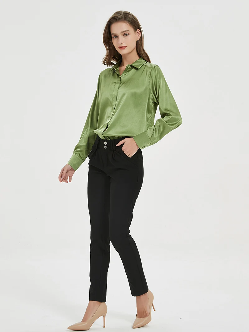 Top Trends: SuyaDream Woman Solid Shirts 93%Real Silk 7%Spandex Long Sleeves Chic Blouses2022 Spring Autumn Office Lady Top Shoppable Styles - Image 2