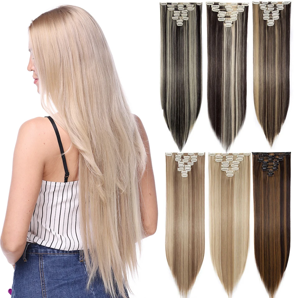 Top Trends: S-noilite Synthetic Pcs / set Long Straight Clip In On Hair Extensions Black Brown Red Pink Purple Fake Hairpieces For Women Shoppable Styles