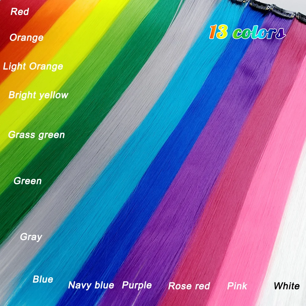 Top Trends: 20Packs Rainbow Clip On Hair One Piece Straight Highlight Fake Hairpiece 22inch Synthetic Colorful Hair Extension For Girls Kids Shoppable Styles - Image 3