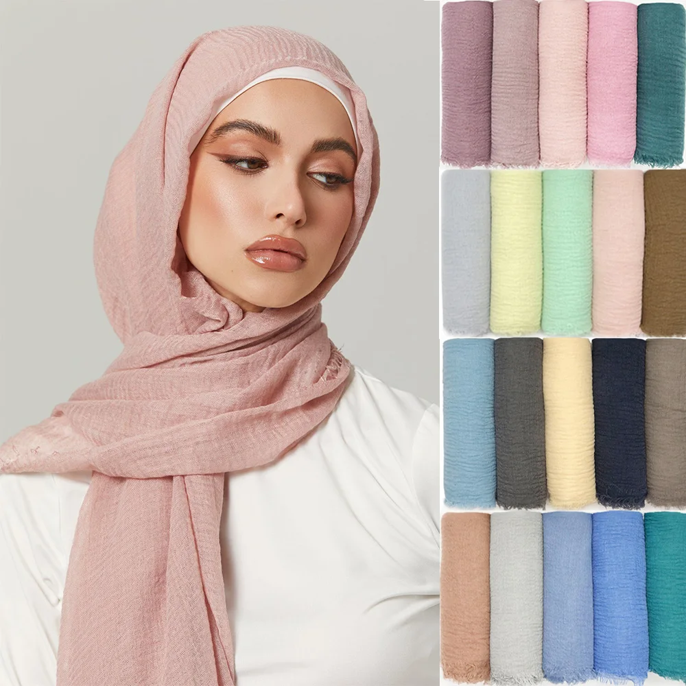 Top Trends: 90*180cm Women Muslim Crinkle Hijab Scarf Femme Musulman Soft Cotton Headscarf Islamic Head Wraps Hijab Wholesale Shoppable Styles