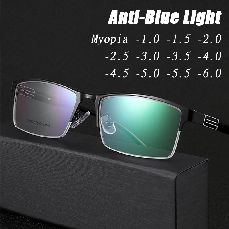 Top Trends: Anti-Blue Light Alloy Half Frame Bussiness Myopia Glasses Men Ultralight Near Sight Eyeglasses Prescription Diopter 0 To -6.0 Shoppable Styles