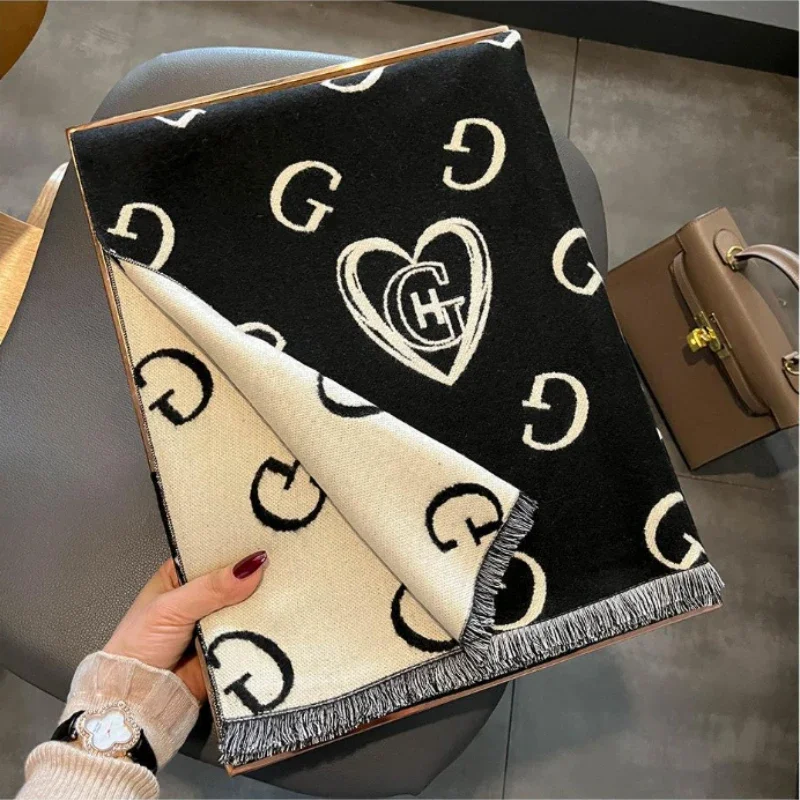 Top Trends: Luxury Brand Scarf Women Winter Cashmere Scarves Letter Print Shawl Wraps Pashmina Neckerchief Female Foulard Bufandas 2023 New Shoppable Styles