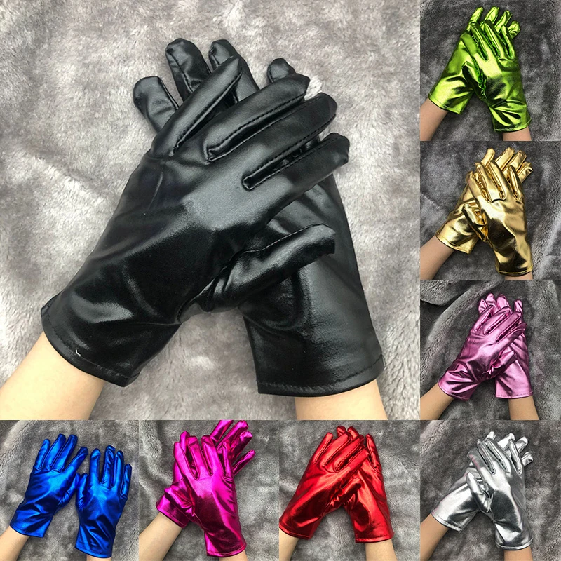 Top Trends: Patent Leather Short Gloves Metallic Performance Etiquette Mittens Dancing Party Show Glove Men Women Cosplay Smooth Latex Glove Shoppable Styles