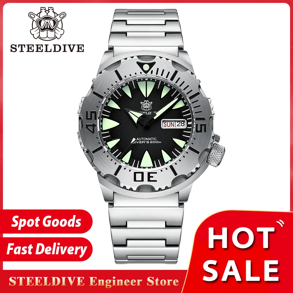 Top Trends: STEELDIVE SD1984 Monster Steel Strap Mechanical Watch NH36 Movt Sapphire Crystal 200M Waterproof Swiss Super Luminous Wristwatch Shoppable Styles