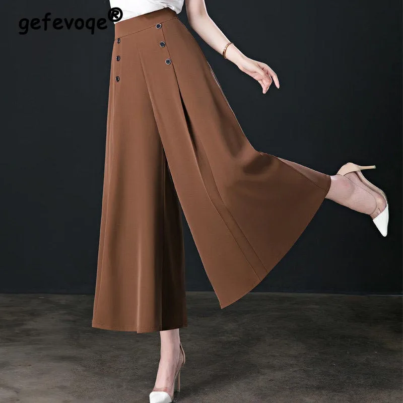 Top Trends: Elegant Elastic High Waist Wide Leg Pants For Women Commuter Office Lady Casual Fashion Solid Pockets Black Trousers Summer 2022 Shoppable Styles