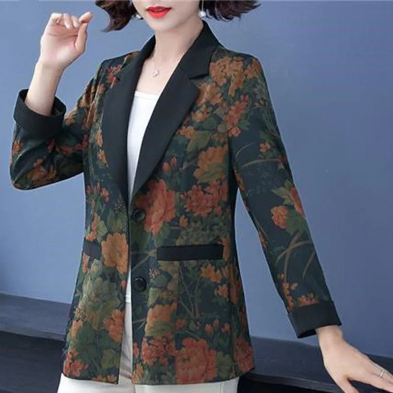 Top Trends: Vintage Printed Spliced Pockets All-match Blazer Women Clothing 2023 Autumn New Oversized Casual Tops Loose Office Lady Blazers Shoppable Styles