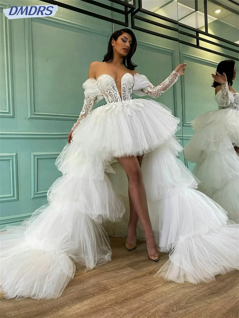 Top Trends: Classic Long Sleeve Bride Gown 2024 Charming Tulle Wedding Dress For Women Elegant Removable Hem Bride Dresses Vestidos De Novia Shoppable Styles