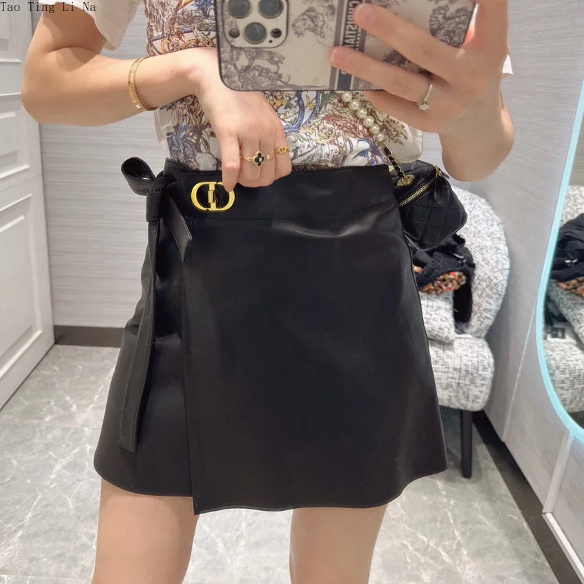 Top Trends: 2023 Women New Genuine Sheep Leather Skirt High Waist A-line Metal Buckle Versatile Real Sheepskin Skirt E9 Shoppable Styles