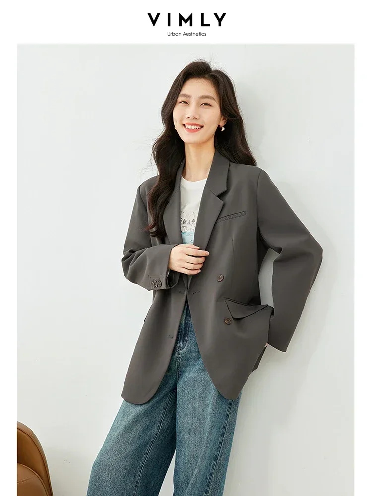 Top Trends: Vimly Korean Fashion Gray Blazer For Women Elegant Straight Fit Tailored Coat 2024 Spring New In Lady Jackets Outerwears M3880 Shoppable Styles