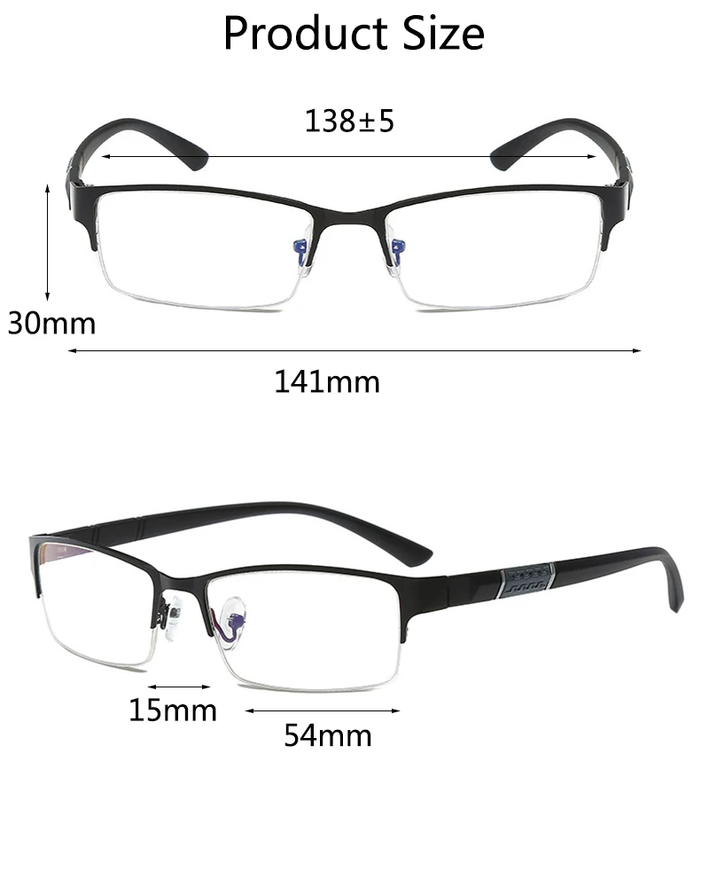 Top Trends: Men's Reading Glasses Business Half Frame Diopter High Quality Radiation Proof Flat Mirror 0 To + 400 Shoppable Styles - Image 6