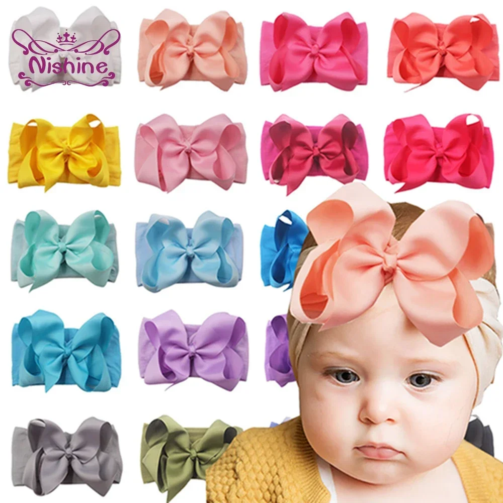 Top Trends: Nishine 6&quot; Solid Color Grosgrain Ribbon Big Bowknot Baby Girls Headband Soft Elastic Wide Nylon Hairband Infant Headwear Gifts Shoppable Styles