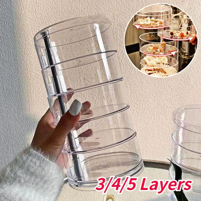 Top Trends: Rotating Jewelry Storage Box For Makeup Storage Rack Bracelet Earring Round Plastic Organizer Holder Display Rack With Cover Shoppable Styles