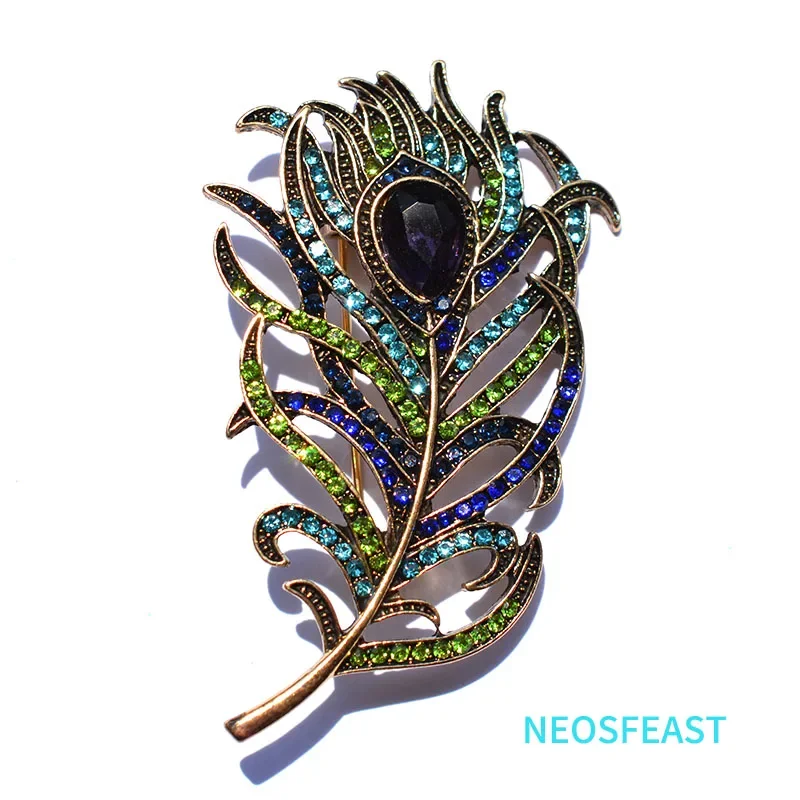 Top Trends: Multi Color Alloy Feather Rhinestone Brooches For Women Elegant Corsage Pin Ladies Party Gifts Dress Accessories Classic Jewelry Shoppable Styles