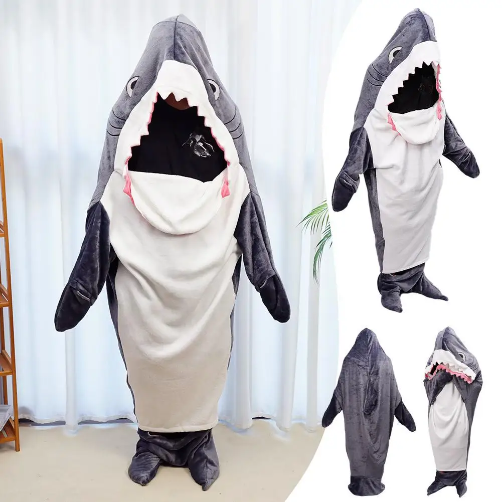 Top Trends: New Grey Shark Adult Pajamas Shark Oversized Jumpsuit Sleepwear Blanket Halloween Flannel Clothes Hoodie Costume N6Z0 Shoppable Styles