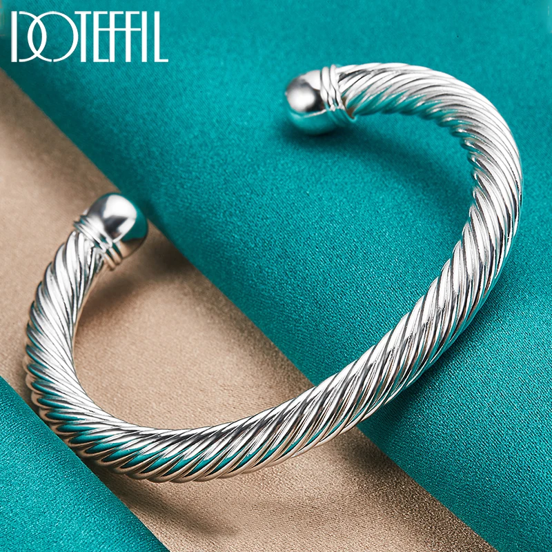 Top Trends: DOTEFFIL 925 Sterling Silver Screw Thread Bangle For Woman Man Wedding Party Engagement Fashion Charm Jewelry Shoppable Styles