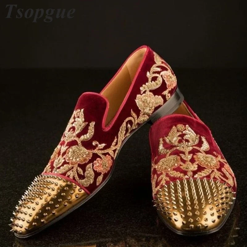 Top Trends: Red Gold Suede Embroider Rivet Decor Men Shoes Men's Pumps Slip-On Runway Casual Party Shoes 2023 Fashionable Zapatillas Mujer Shoppable Styles