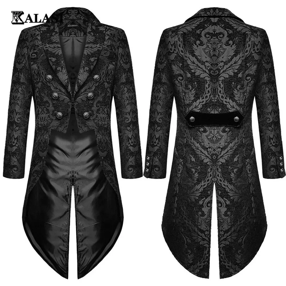 Top Trends: Adult Men Medieval Cosplay Black Jackets Devil Fashion Gothic Steampunk Tailcoat Black Brocade Damask Wedding Halloween Shoppable Styles