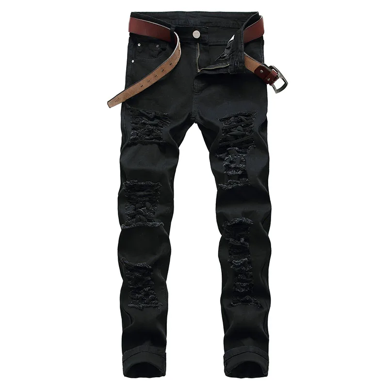 Top Trends: New Black Straight Hole Destruction Trousers Distressed Jeans Men Fashion Designer Stretch Casual Denim Pants Male Large Size Shoppable Styles