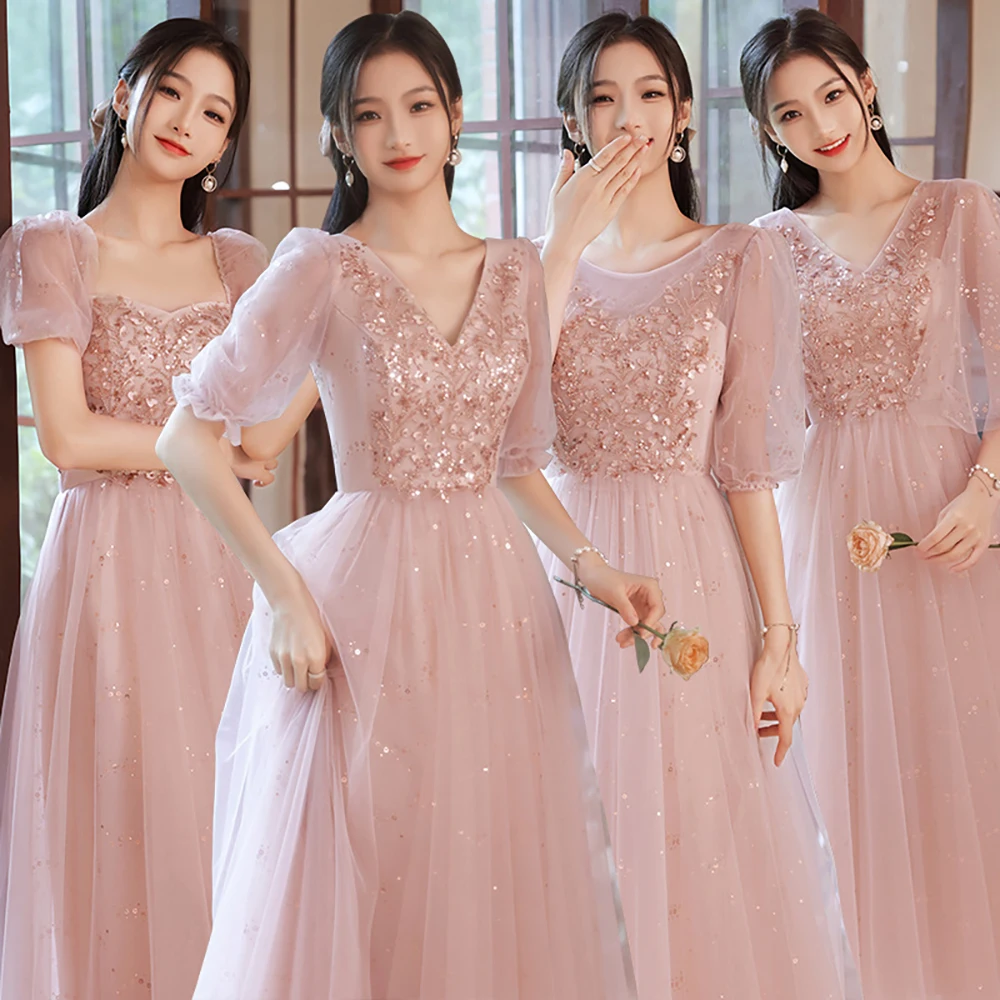 Top Trends: Luxury Sequin Pink Bridesmaid Dresses Wedding Party Women Quinceanera Ball Gown Sisters Elegant Long Performance Evening Dress Shoppable Styles