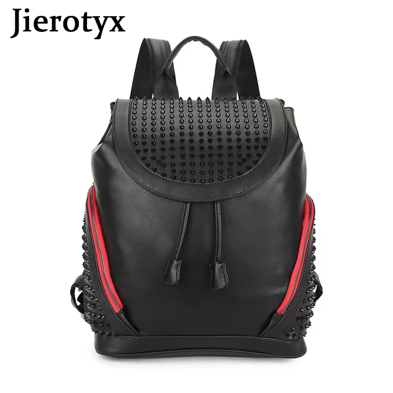 Top Trends: JIEROTYX Womens Studded Black Leather Backpack Casual Pack School Bags For Girls Punk Casual Traveling Daypack Bookbag Men Shoppable Styles